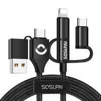 

SOSLPAI wholesale new style data cable micro usb black 2.1A power nylon braided usb charging cable 5 in 1