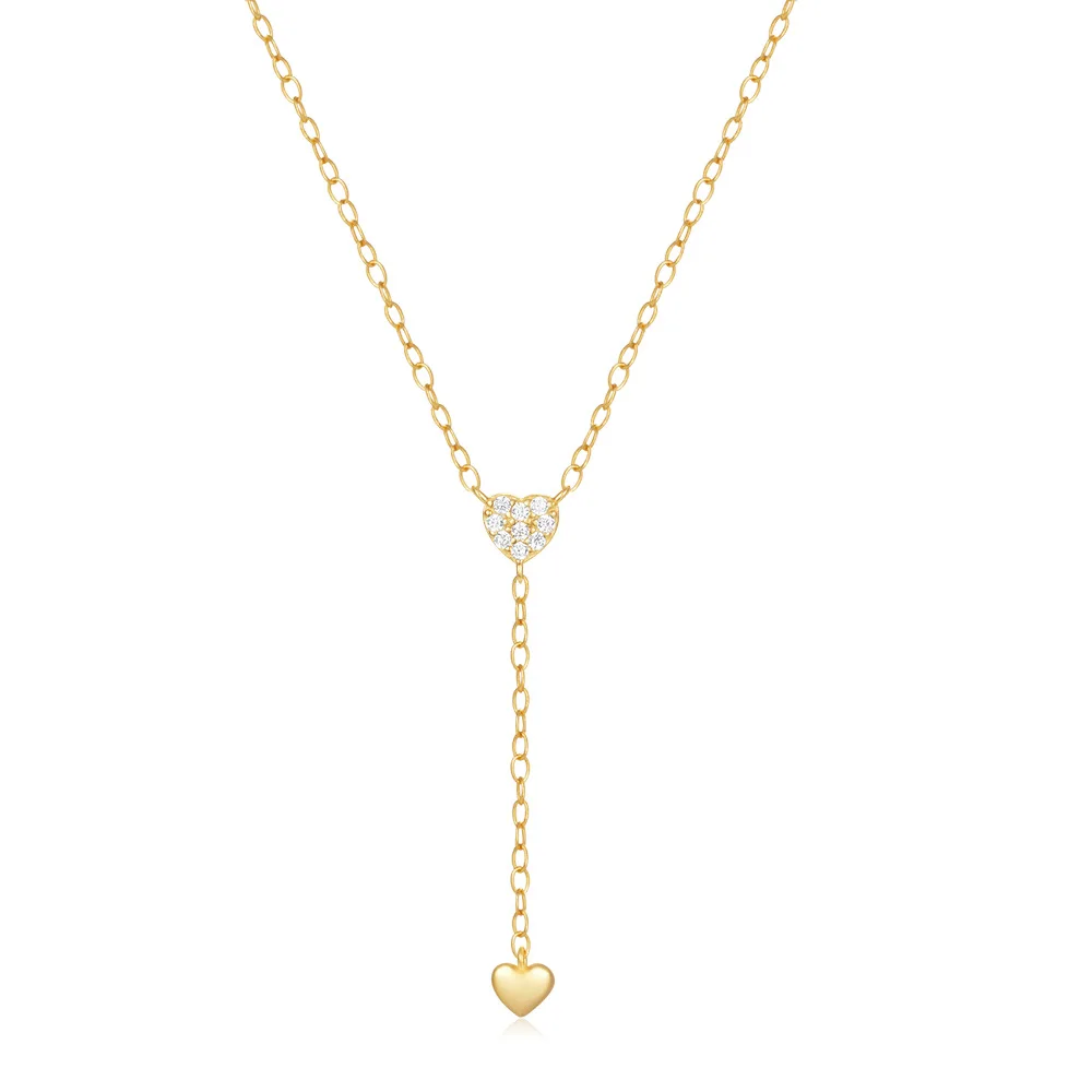 Cubic Zircon Double Heart Y Shape 925 Sterling Silver Pendant Necklaces for Girl Gifts