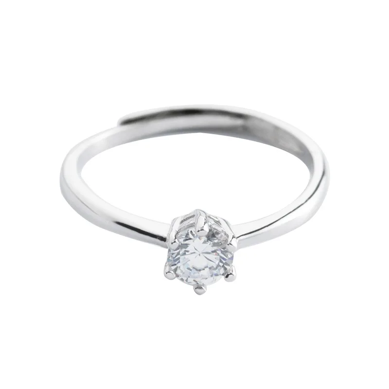 

Simple 6 Claws Micro CZ Zircon 925 Silver Ring Resizable Sterling Silver Gemstone Wedding Ring