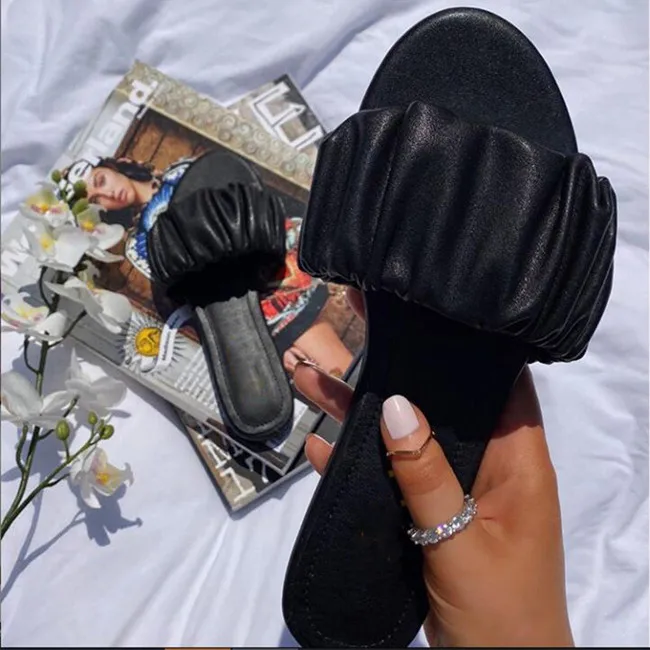 

2020 latest female slides ladies slippers womens sandals lady shoes summer flat beach pu slippers, Picture color