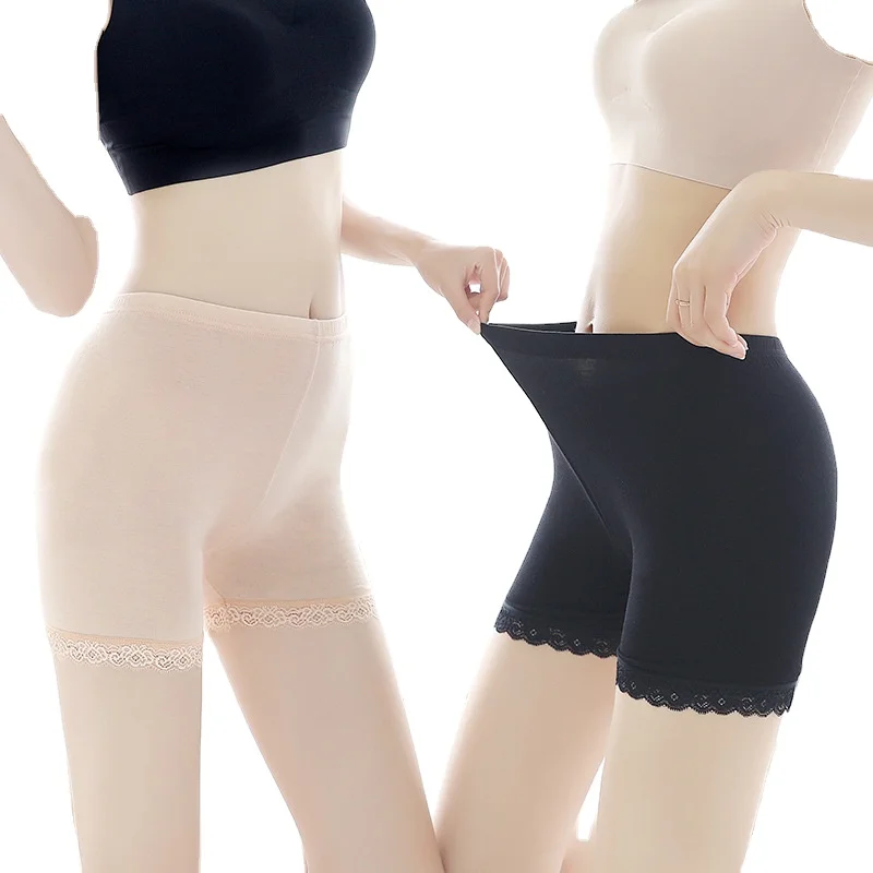 

Summer modal ice silk traceless women's sexylace three leggings Anti-glare safety pants