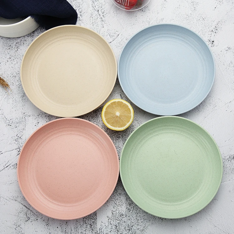 

20 Amazon  Wheat straw plate 4pcs set home dining Serving plate 7.8 inch round dish anti-fall breakfast dish fruit plate, Blue,pink,white,green