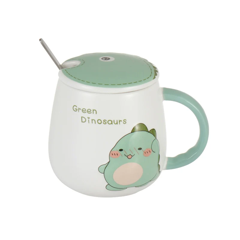 

Wholesale Porcelain Cartoon Dinosaur Gift Mug With Lid Spoon Packing With Gift Box, Green,yellow,pink,blue