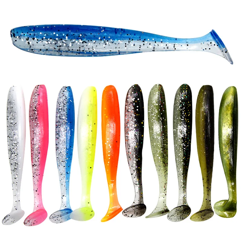 

10pcs/bag Customized 1.2g 5.5cm double color PVC Plastic Fishing soft lure Worm Silicone Bass T-Tail Swimbait Fishing Tackle, 10 color