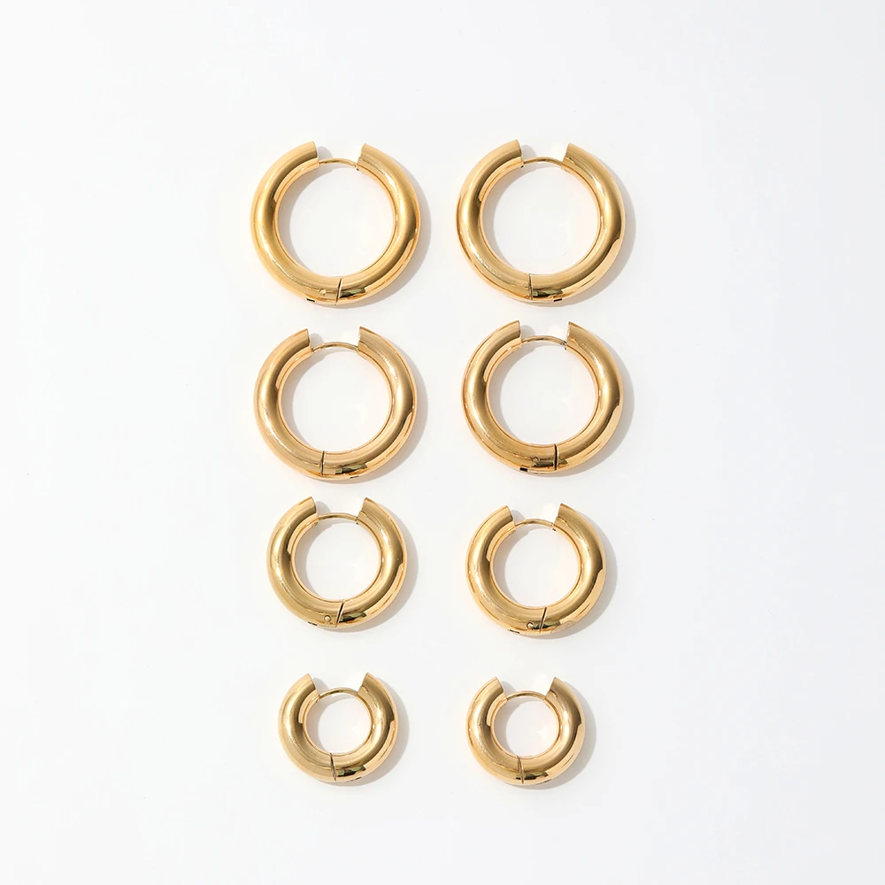 New Trendy Earring 18K Gold Plated Simple Smooth Surface  Stainless Steel Jewelry Chunky Hoop Earrings for Women