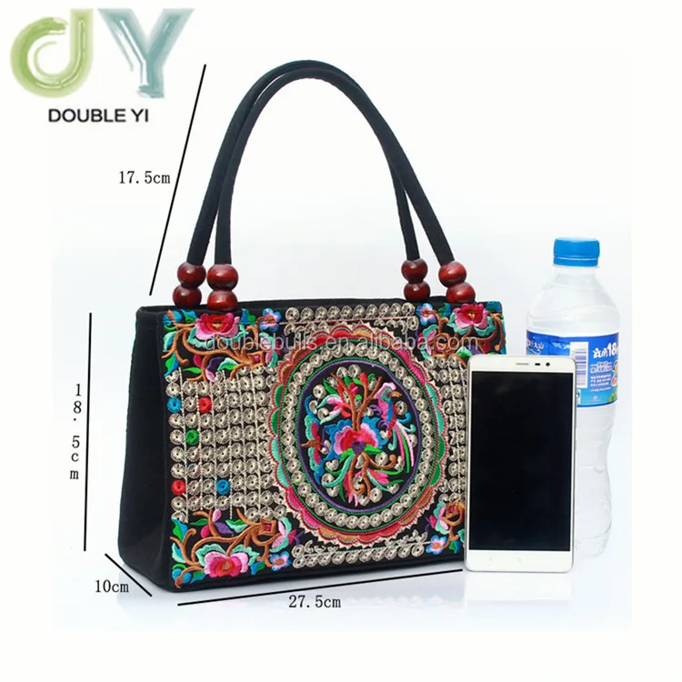

Embroidery Ethnic Womens Handbag Flower Embroidered Totes Travel Beach Bag, Multicolor