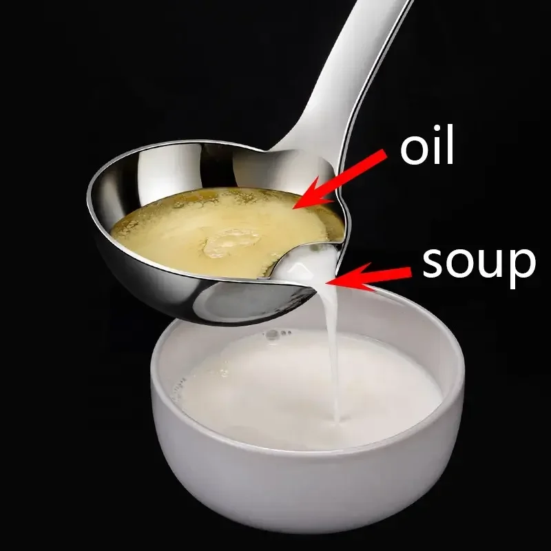 

Sus 304 oil soup separator spoon home utensils stainless steel oil filter spoon for hotel