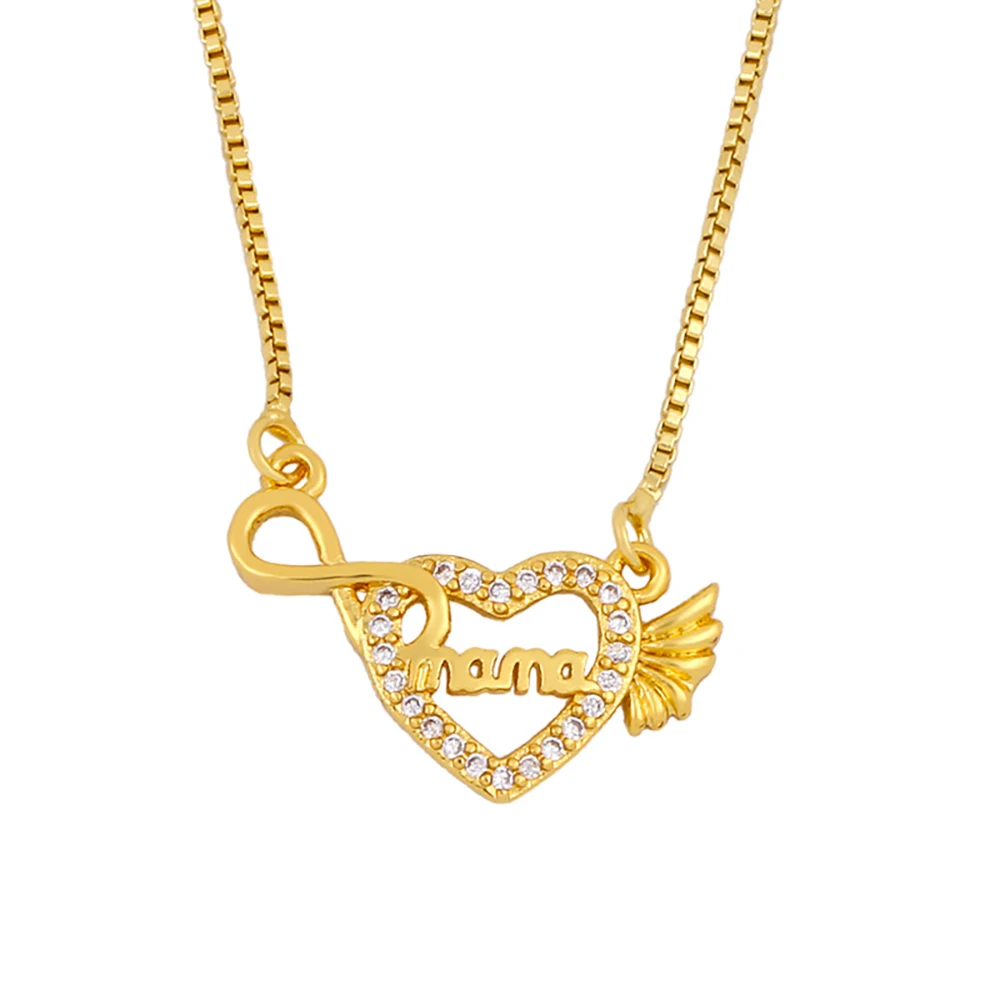 

18k gold plated color cz cubic zircon love heart angle wing mom gifts mothers day necklace