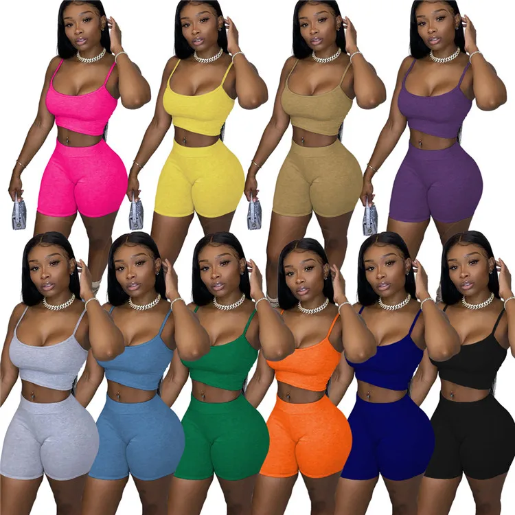 

2021 Hot Sale Outfits Two Piece Shorts Set Women Breathable Clothing Summer Sport Sexy Biker Shorts Two 2 Piece Set Women Outfit