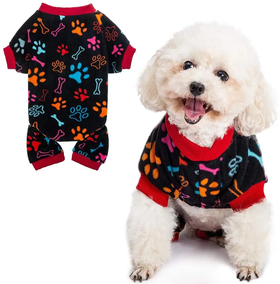 

Soft Polar Fleece Dog Pajamas Puppy Clothes Jumpsuit Lightweight Coat Pet Apparel Cute Paw Design