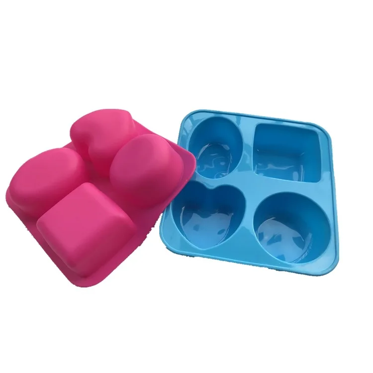 

DIY silica gel round square heart-shaped ellipse 4 cavity cake baking mold ice lattice jelly handmade soap molds, Customized color