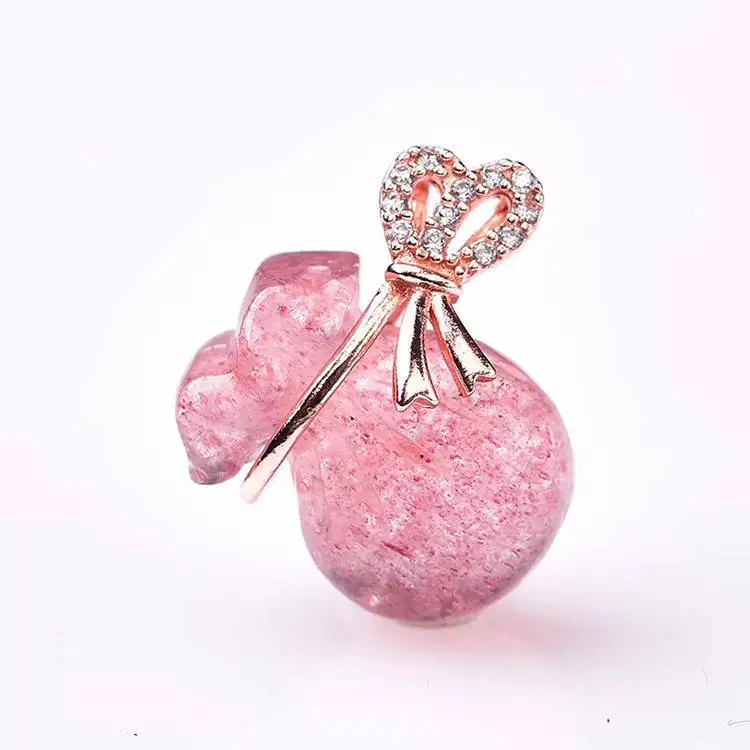 

2020 Natural Strawberry Crystal Moneybag Pendant New Style Lucky Bag Pendant Crystal Necklace Accessories, Mixed color