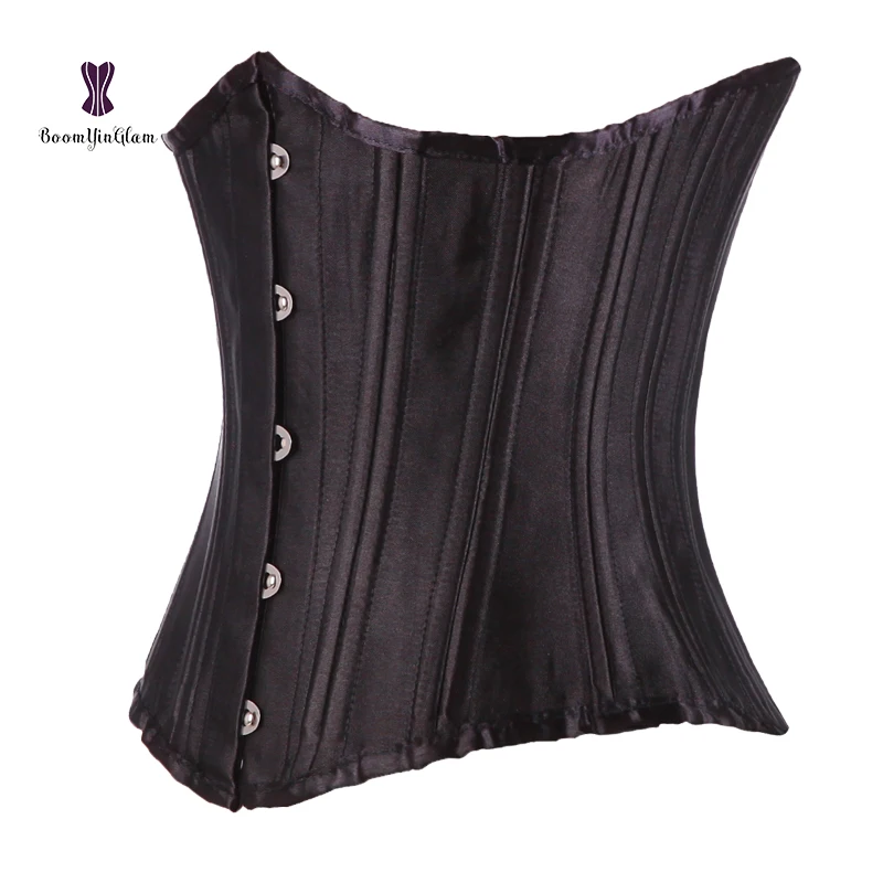 

Heavy Duty 2 Steel Boned Waist Training Satin Short Underbust Tight Shaper Corset, Black or customized color