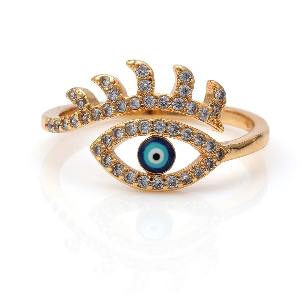 

Women Jewelry Gold Plated Crystal Evil Eyes Rings Adjustable Bling Cubic Zirconia Blue Eyes Ring for Valentines Gift