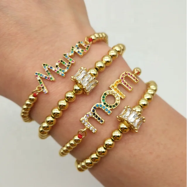 

New Design Unique Simple Charming Fashion Mother's Day Gift Letter MAMA Crystal Rhinestone Copper Beads Adjustable Fashion Micro, Multi color