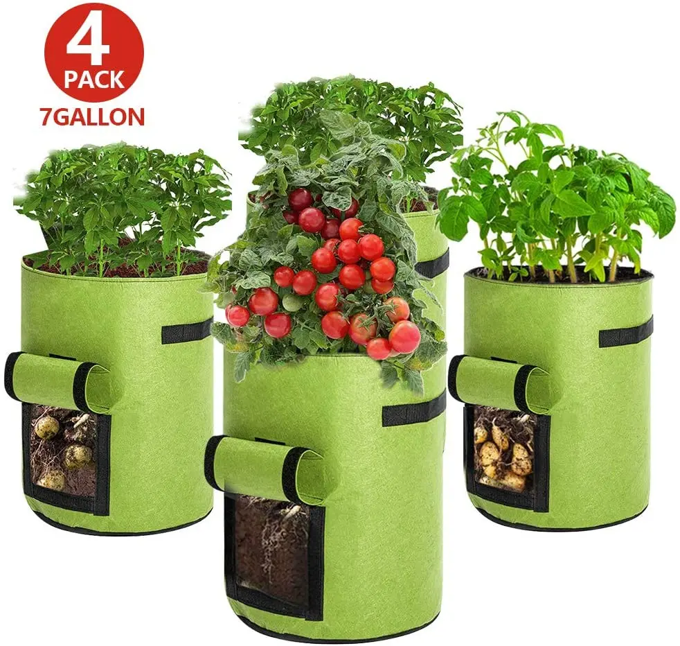 4 Pack Plant Grow Bags,Garden Potato Growing Bags Plant Pot Container