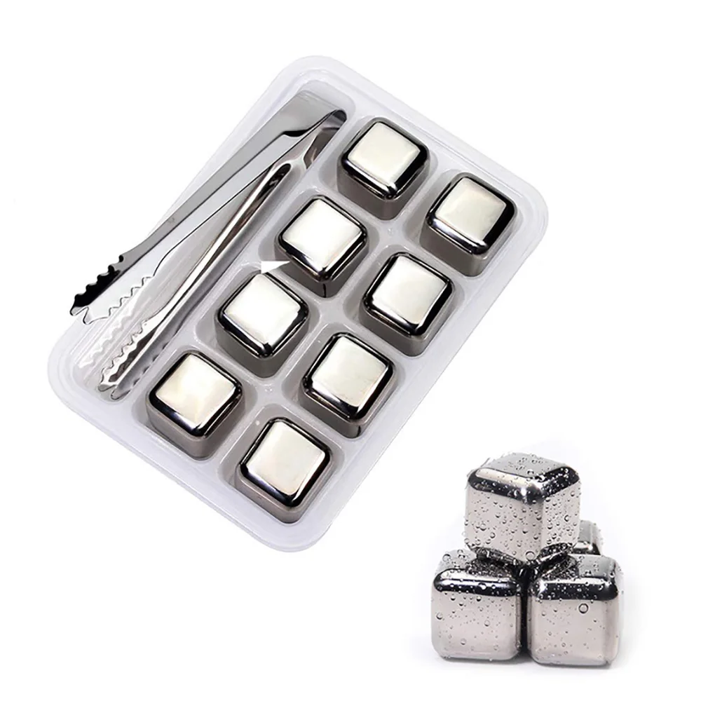 

Factory Direct Sales Reusable Wine Beer Coffee Juice Whiskey Stone Chilling Stones 8 Packs of 304 Stainless Steel Ice Cubes, Silver