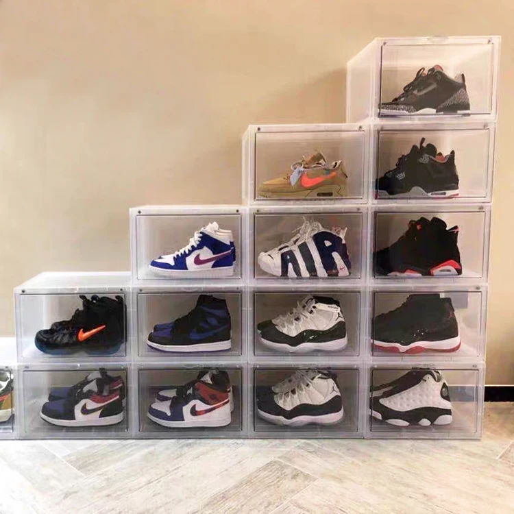 

Foldable plastic sneaker container shoe storage box, Transparent