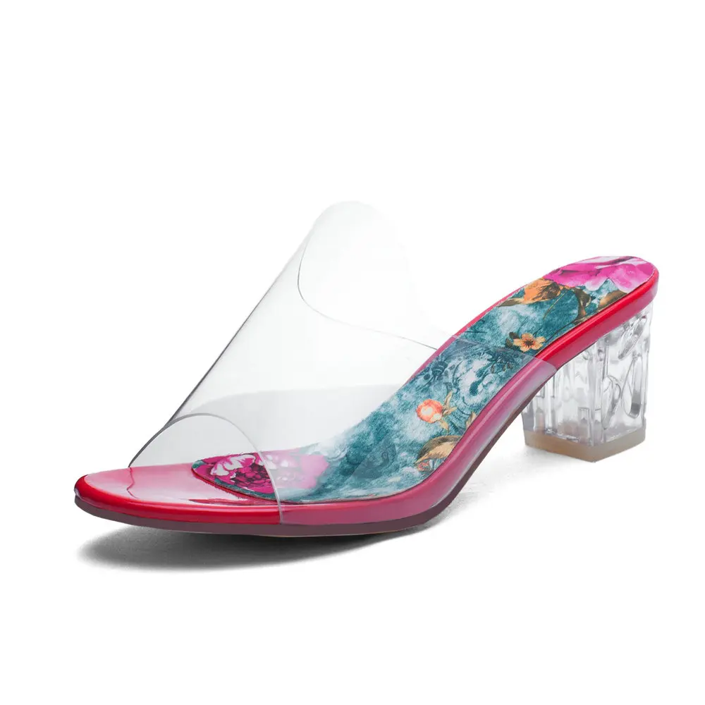 

Women's Shoes Transparent Slides Peep Toe Sandals Square Heels 2021 slippers sandals for women summer