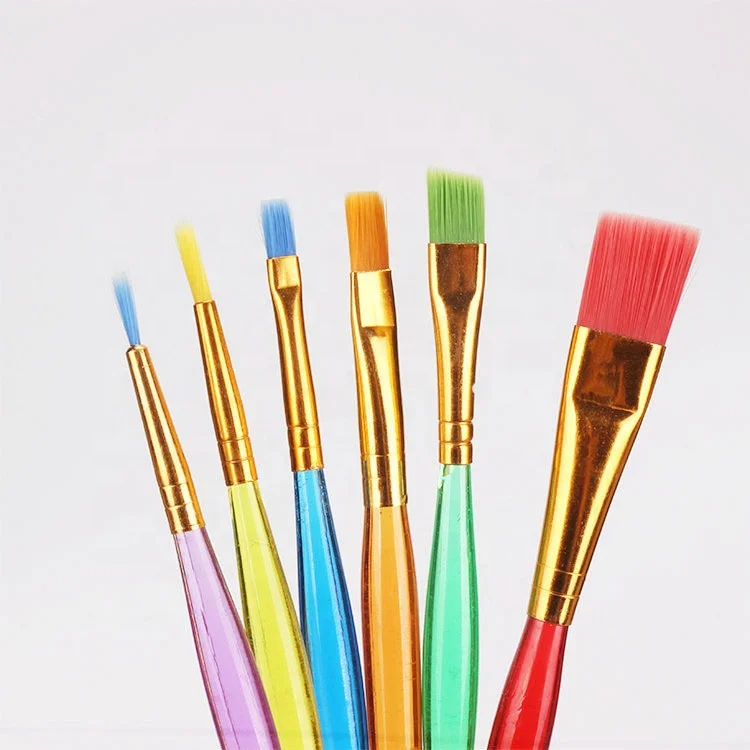 

6Pcs Cake Decorating Brush Set Children's DIY Painting Tools Plastic Rods Nylon Brushes, Colors