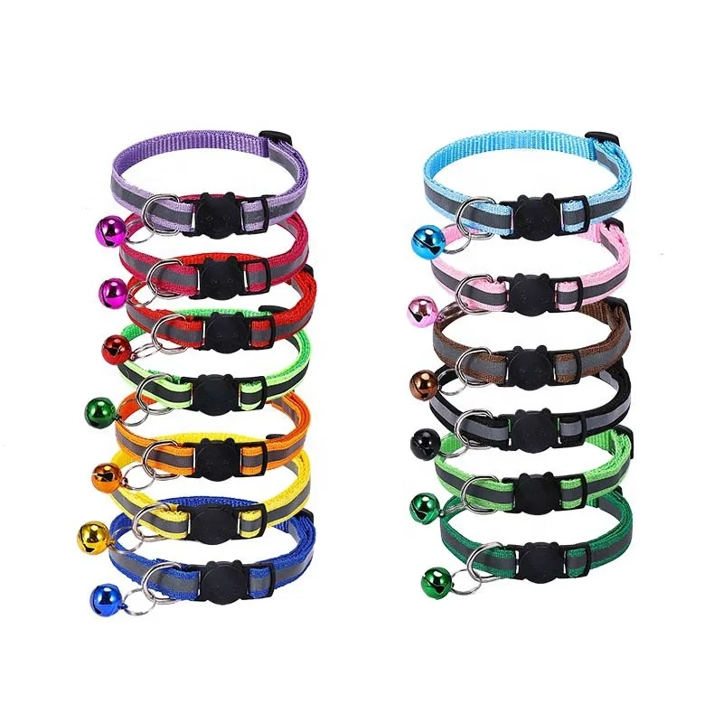 

Hot Pet Collar With Bell Reflective Safety Buckle Design Kitten Collar Adjustable Cat Collars