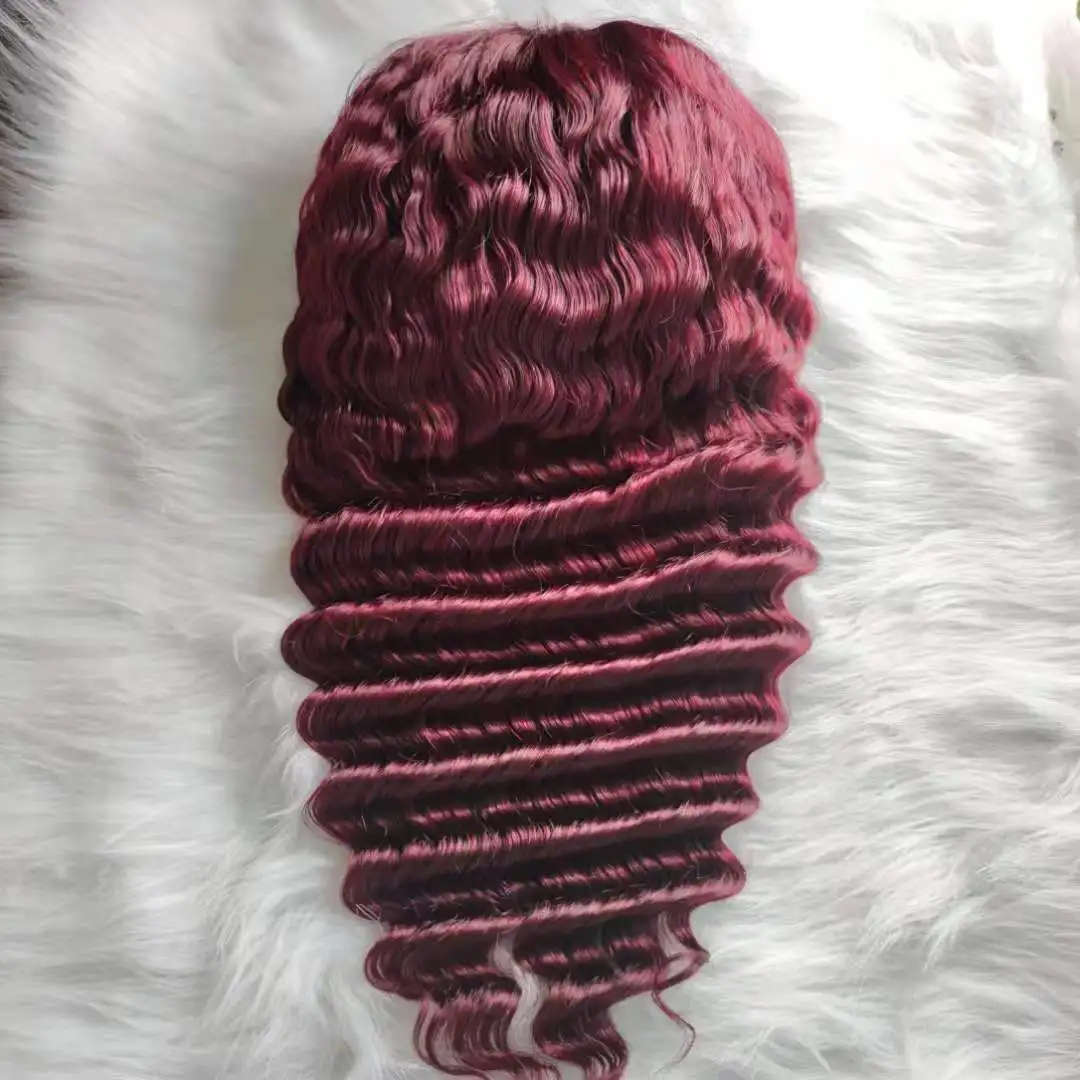 

Raw Braided Red Deep Wave Wet And Wavy Hd Virgin Hair Full Lace Front Wigs Vendor For Black Women Human Hair 6pcs package deal