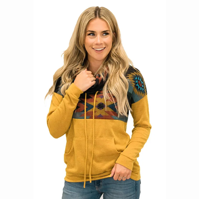 

Long Sleeve Fashion Yellow Aztec plain hoodies Cowl Pocketed Pullover Hoodies womens sweatshirts and hoodies pullover, Customized color