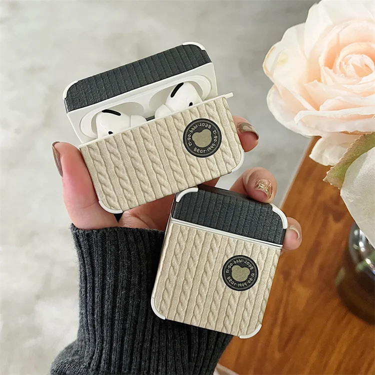 

Luxury Fashion Custom Designer Retro Bear Pattern Leather Case For Airpods Pro 1 2 3 for Airpods 3 Pro