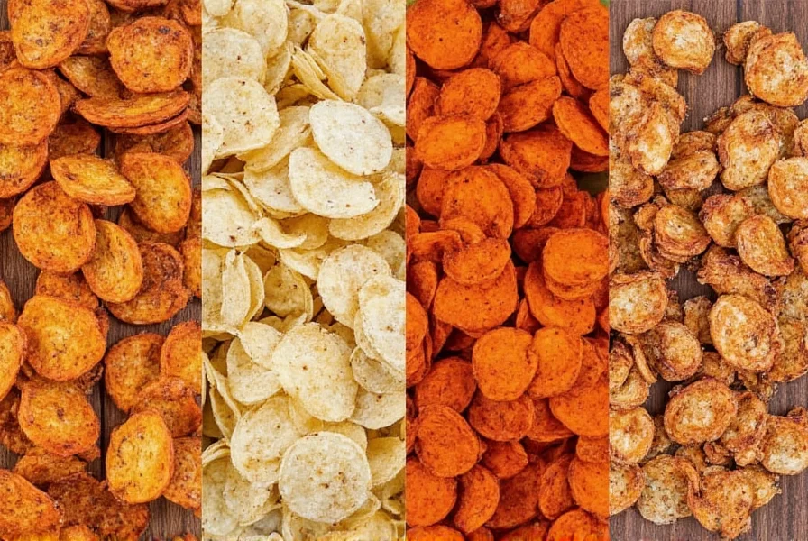 Side-by-side comparison of different ghost pepper chip brands showing varying seasoning colors and chip textures on wooden table