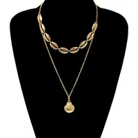 

2019 New Design Multi Women Stainless Steel Alloy Jewelry Gold Choker Seashell Pendant Sea Shell Layered Necklace