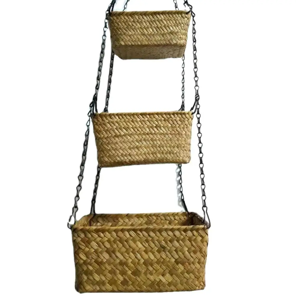 

lron chain 3 layers of sea grass fruit basket stroge flower basket