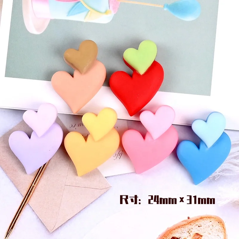 

Paso Sico Double Colorful Sweet Heart 24*31mm Kawaii Resin Nail Decoration Design for DIY Charms