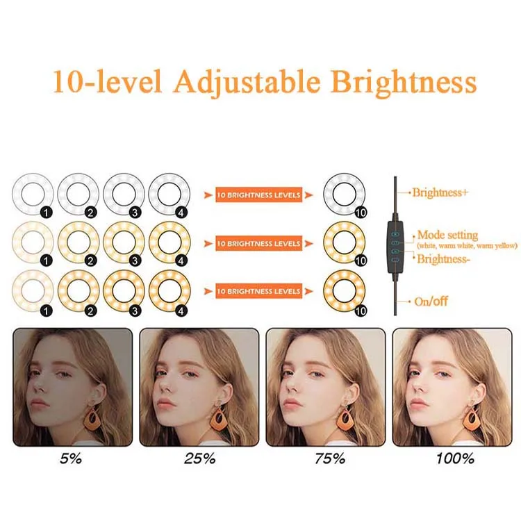 
Selfie Ring Light 10-Level Brightness 3-Mode Flexible Arm Light with Portable Holder and Remote Control Bluetooth Live Stream 