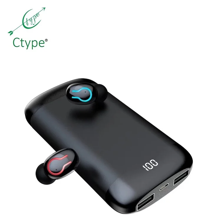 Ctype High Quality Wireless Earphone Q66 Bluetooth Earphones 5.0 With Big Power Bank Charging Box