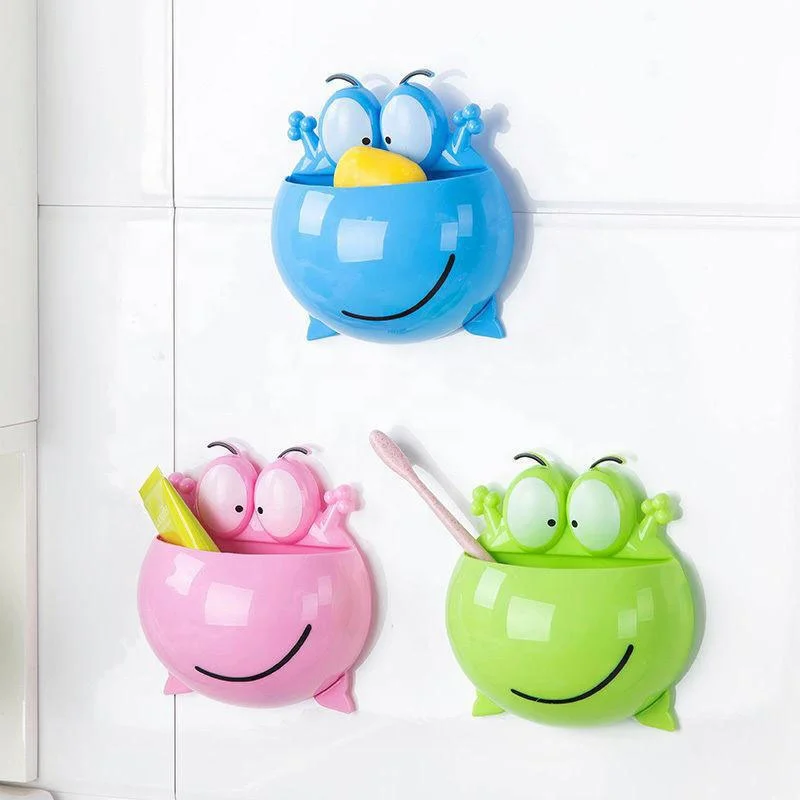 

Cute Cartoon Frog Toothbrush Holder Kids Tooth Brushes Storage for Bathroom Suction Cup Toothpaste Holder Rack