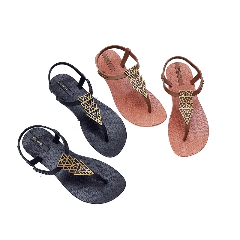 

Beach Beautiful Casual Flat slipper Women Fashion Design Ladies Sandals Thong Ankle Strap Wholesale Garden Fashion Sandals, Brown,black