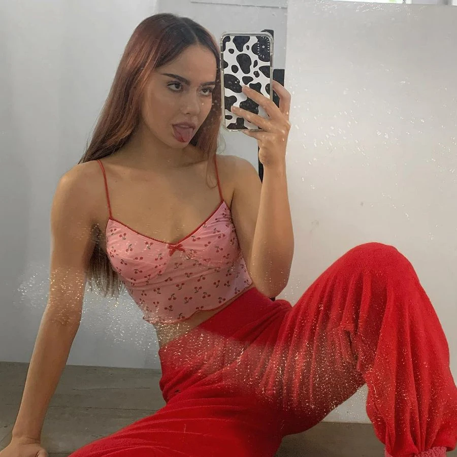 

2021 new women's summer fashion y2k backless tank tops sexy appeal low-cut flower condole belt Camisole floral crop top