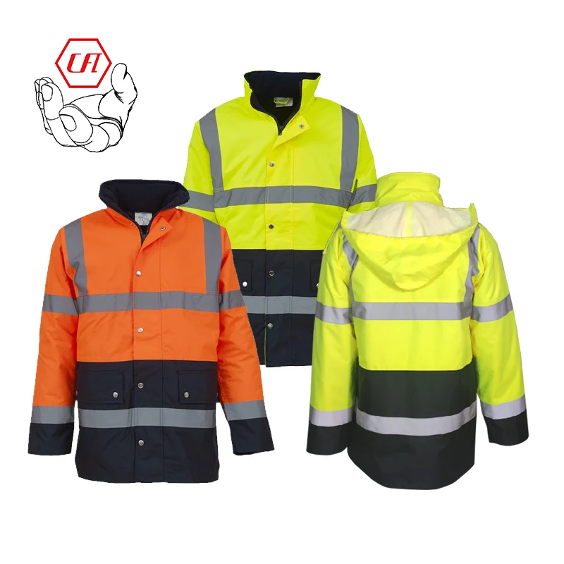 

High Visibility Winter waterproof warm Hi vis reflective safety clothing road traffic Bomber Jacket Hoodie