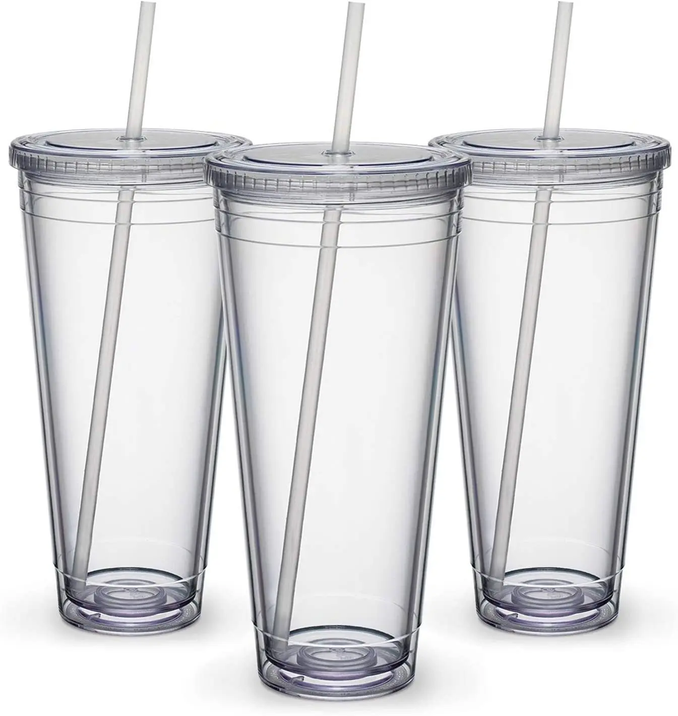 

32Oz Large Capacity Plastic Tumbler Double Layer Clear AS Plastic Portable Tapered Tumbler With Straw And Lid