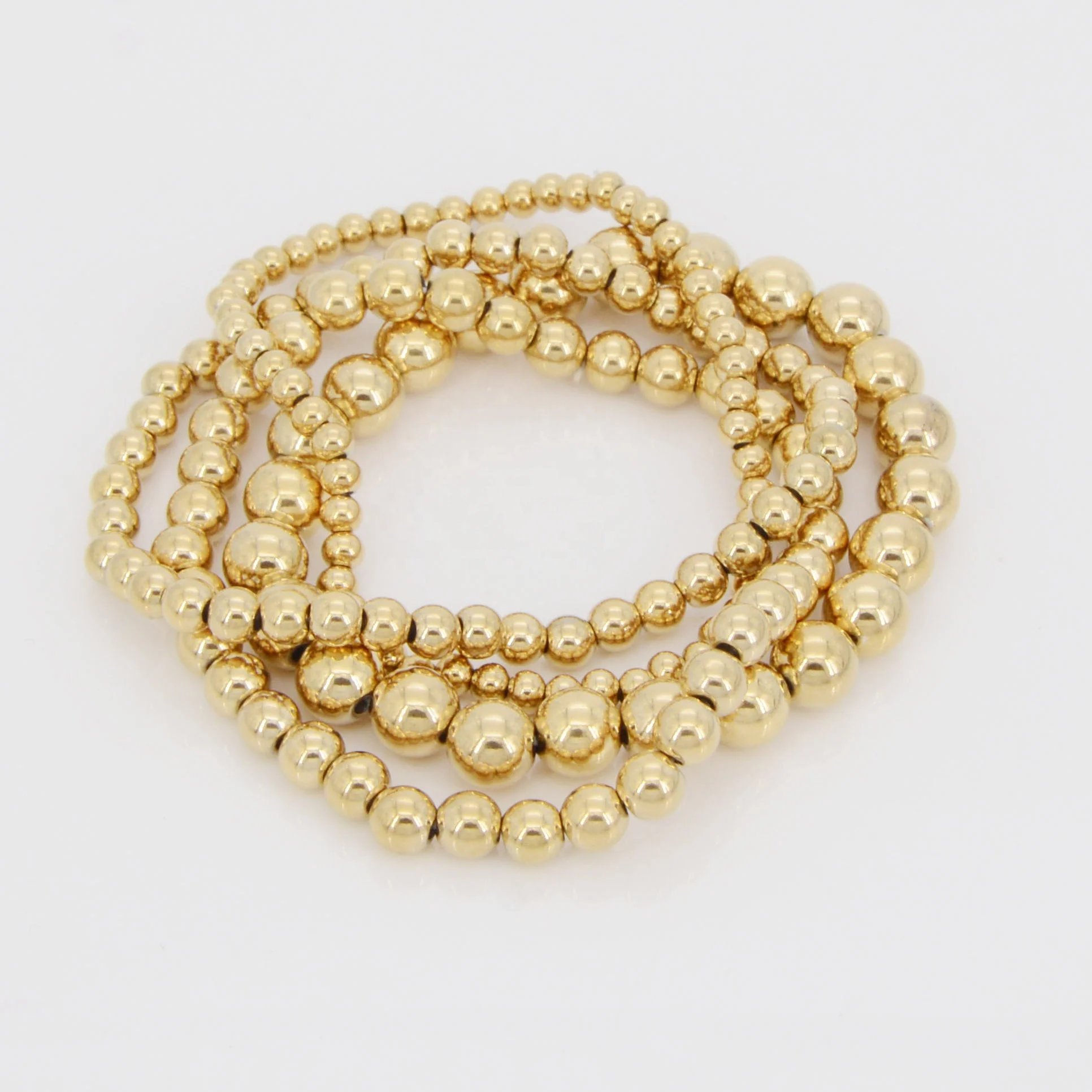 

Stock round 4/5/6/8MM beads bracelet IN 14K gold plated stainless steel jewelry
