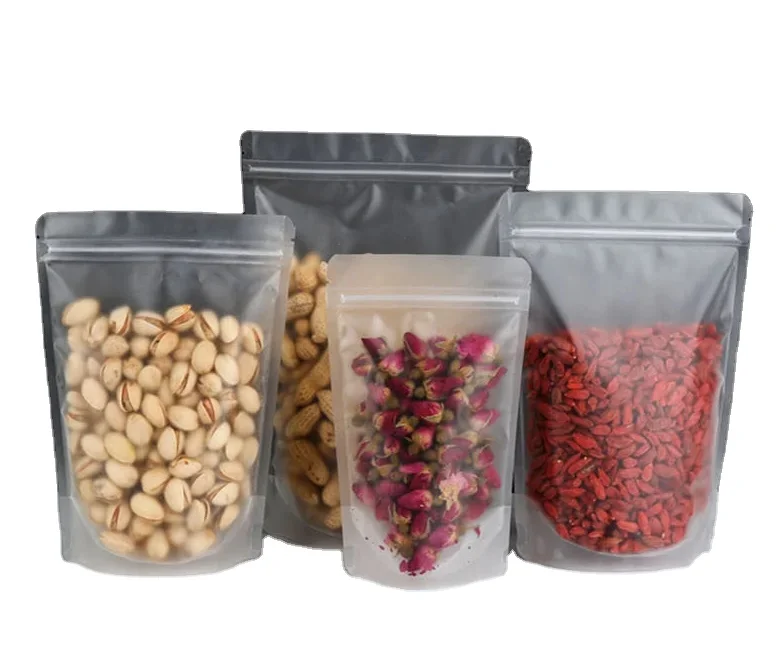 Wholesale in stock small size resealable zipper frosted self-standing food bag tea coffee bag customizable LOGO pattern