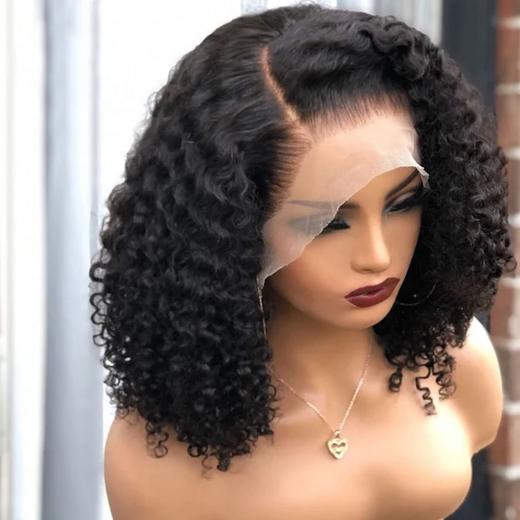 

Transparent Lace Very Natural Pre Plucked Kinky Curly Bob Virgin Cuticle Aligned Hair Lace Frontal Wigs