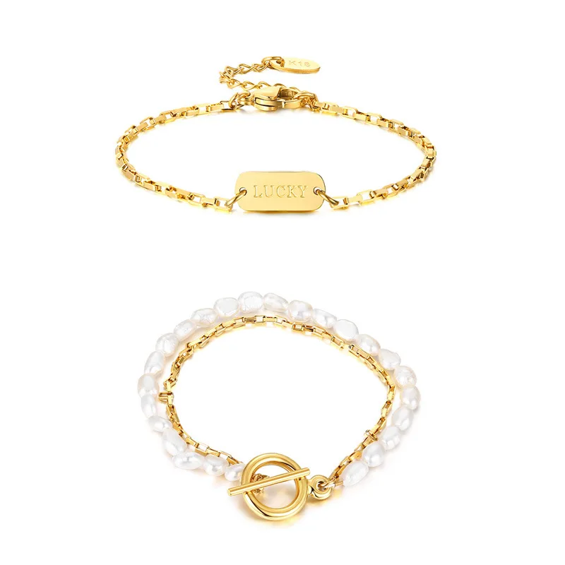 

316L Stainless Steel In stock trendy gold plate OT freshwater pearl chain bracelet for women, Gold, silver, rose gold