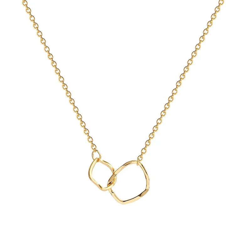 

SUNRAIN Two Interlocking Infinity Gold Colors Couple Interlocking Circle Double Ring Pendant Couple Necklace Women Girls