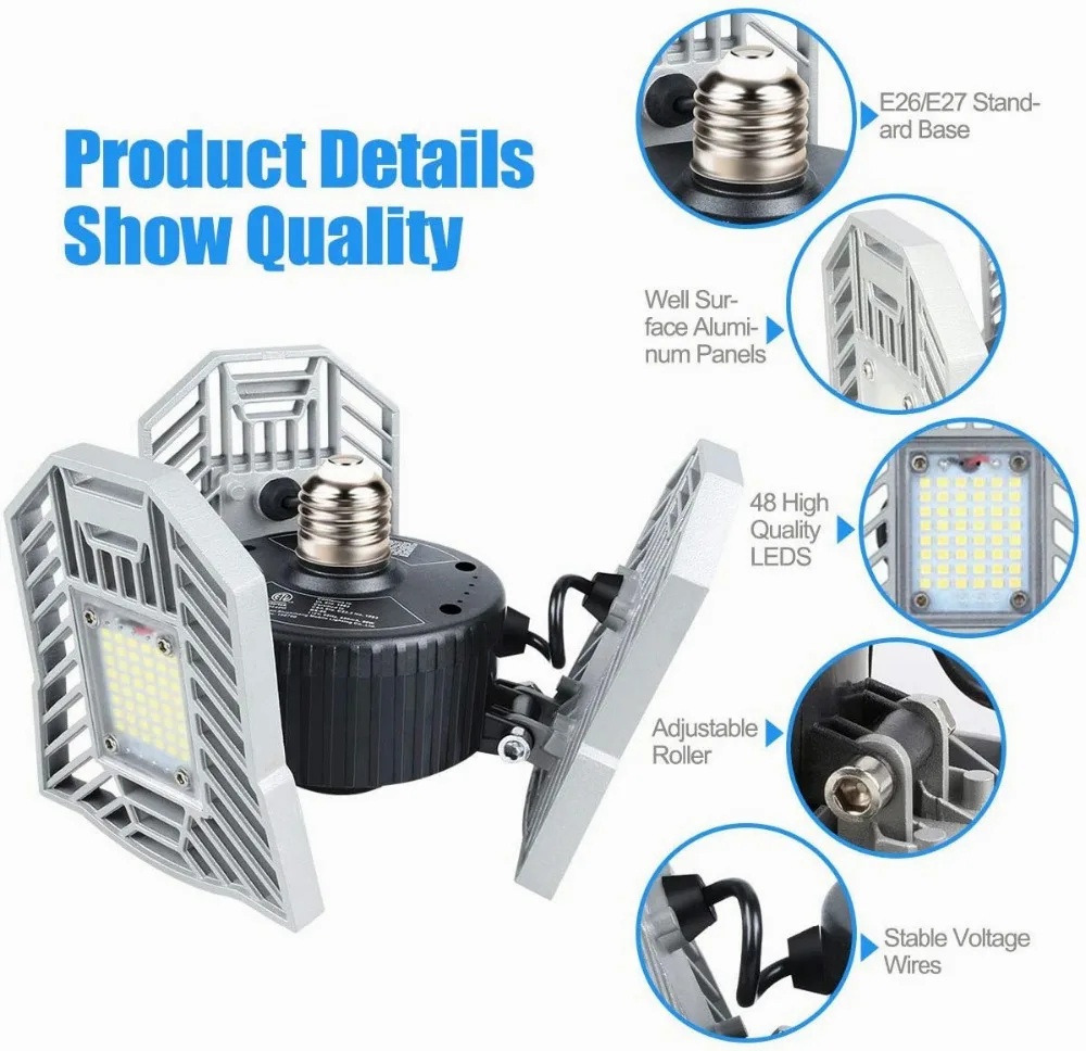 New ETL Approved Led Deformable Garage Light LED Ceiling Light High Intensity Mining Lamps Ceiling LED Light