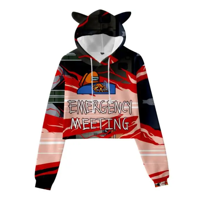 

2020 new among us peripheral 3D digital printing women's trend cropped cat ears hoodie dress