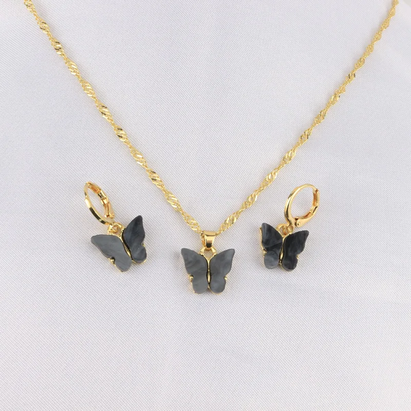 

2020 New Arrival Acrylic Necklace Fashion Earring and Necklace Accessories Jewelry Butterfly Earrings and Necklace Set(EJN2189)