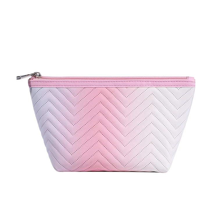 

Trendy 2022 Women Gradient Color Stripe Travel Makeup Cosmetic Bag Hexagonal PU Leather Gradually Change Color Toiletry Bag