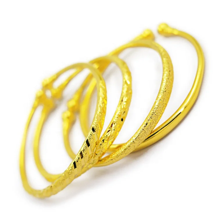 

New Open Brass 24kGold Plated Bangle Dubai Alluvial gold indian girls African Bride Women Jewelry Bangles Brass Wedding Bracelet