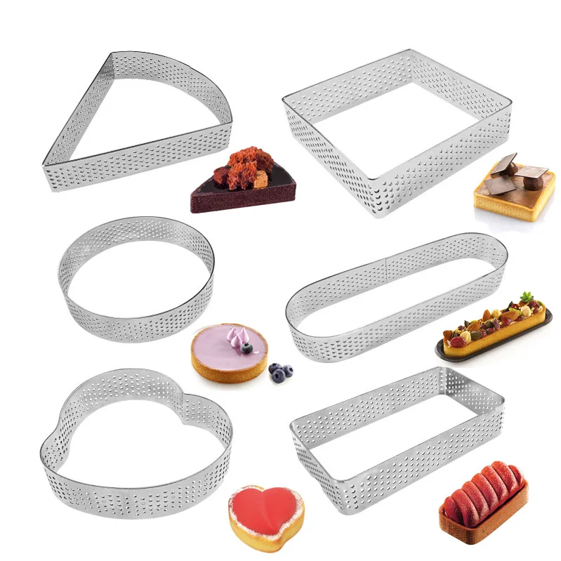 

Tart Ring Stainless Steel 304 Perforated Round Heart Square Oval Shape Dessert Mousse Ring Non Stick